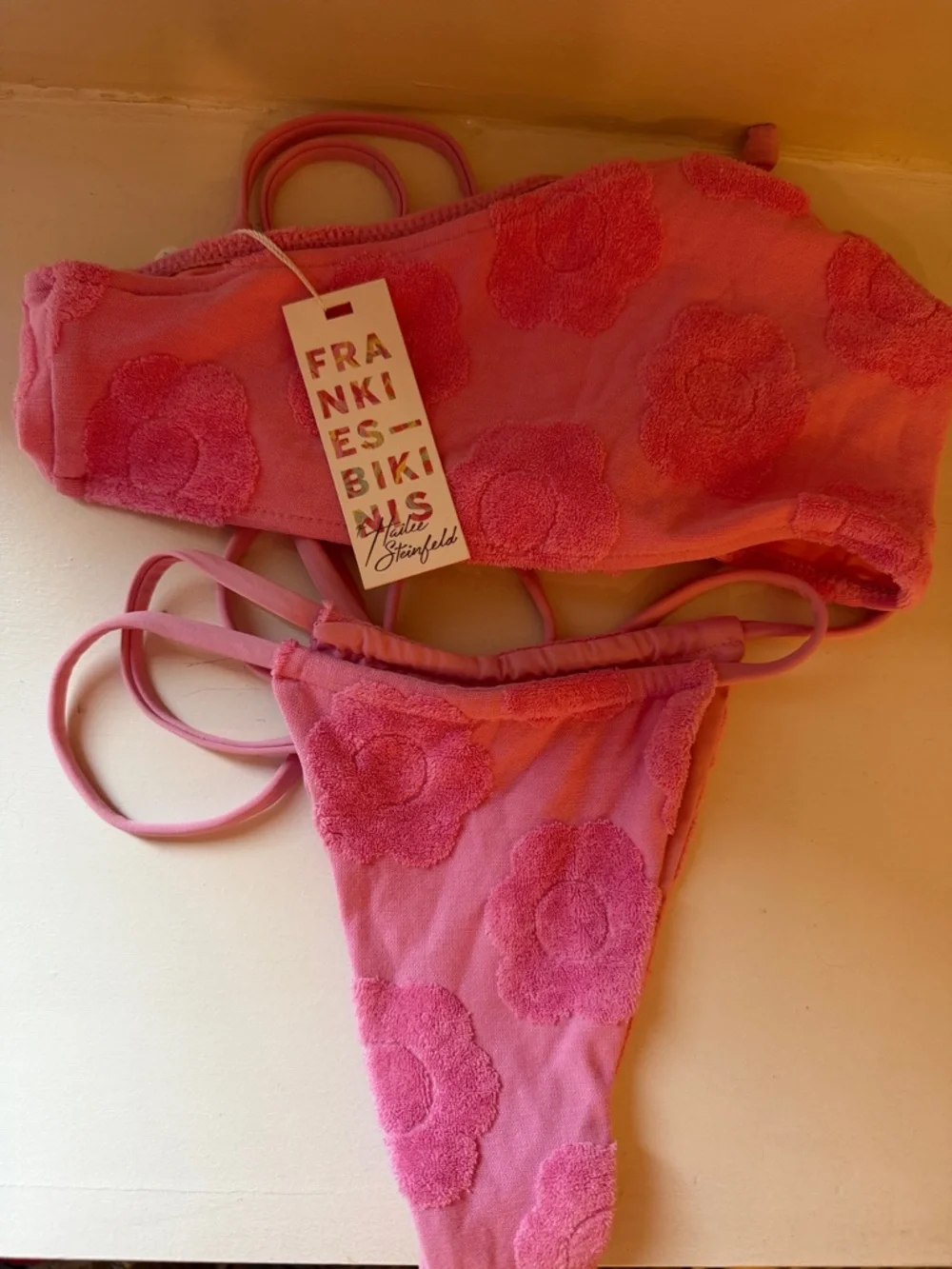 Frankies Bikinis Pink Floral Terry String Bikini